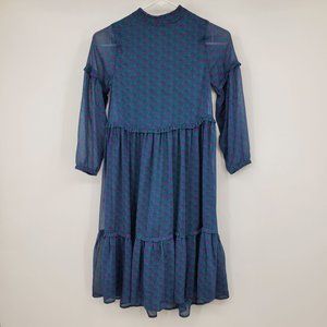 Colorful Planet Girls Green Dress Purple Fleur de Lis Peasan M 7/8‎